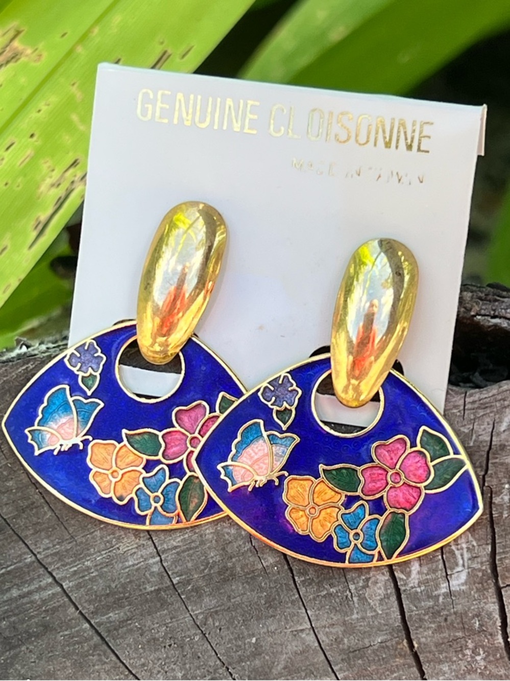 Vintage Cloisonné Door Knocker Earrings NOS Enamel Statement